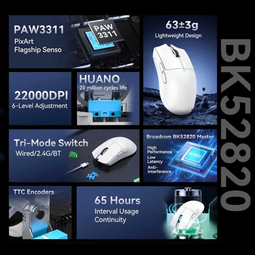 Hot Sale ATTACK SHARK X11 SE Ultra-Light Wireless Gaming Mouse - PAW3311 Tri-Mode Low Latency Ergonomic for Competitive Play D260327