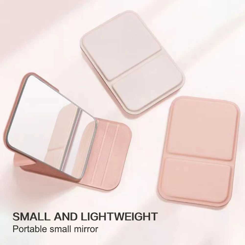 Folding Makeup Mirror With Adjustable Stand Pu Leather Soft Cover Small Makeup Mirror Portable Travel Mirror For Office Desk H260327