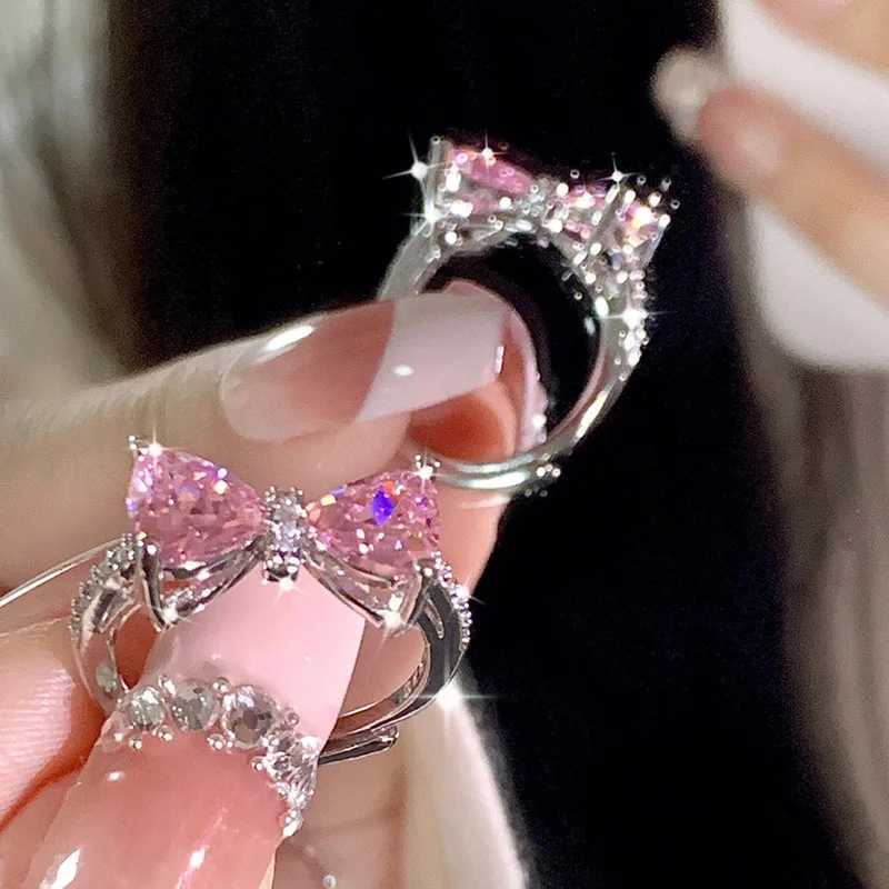 New Arrived Romantic Lovely Pink Bowknot Design Female Exquisite Jewelry Ring with Micro Bow Tie Zircon for Party and Dating H260327