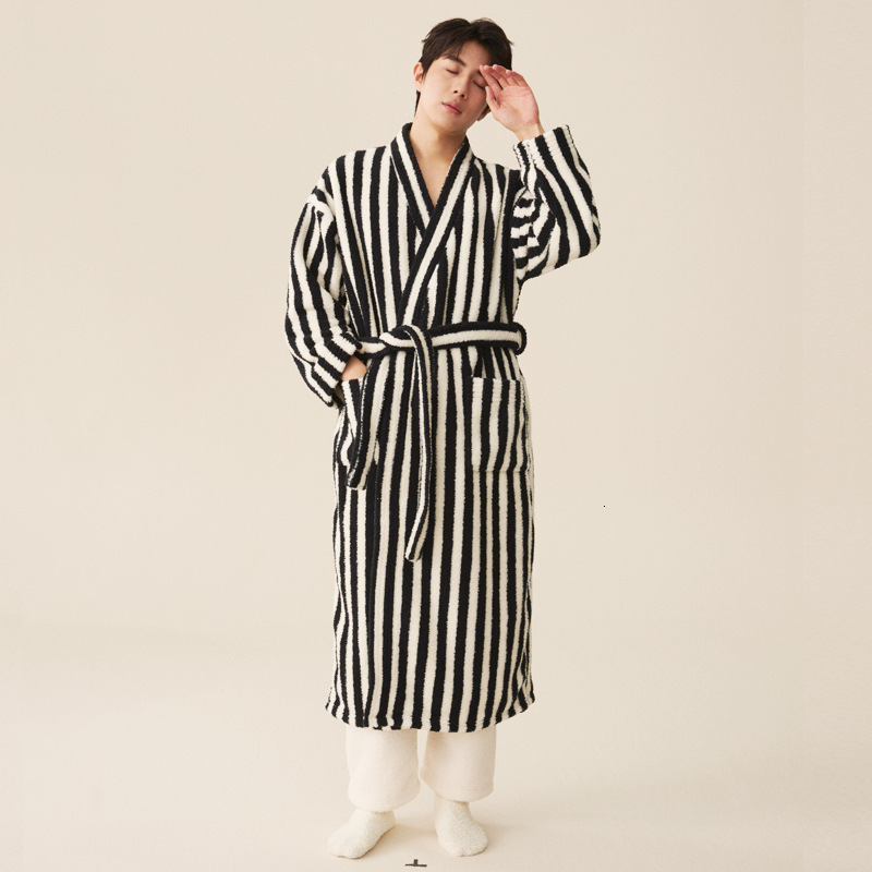 Pajama Robe Winter Women Pajamas Half Velvet Black White Zebra Pattern Long Thick Robe Coral Fleece Set Spring Autumn Morning Bathrobe