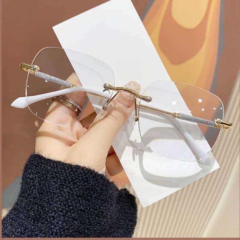 Photochromic Anti Radiation Frameless Glasses for Women Men Rimless Transition Eyeglass 2 in 1 Eyeglasses 26Y0327