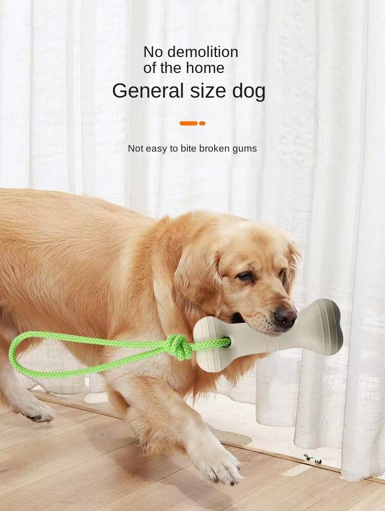 Glow in The Dark Dog Bone Toy with Rope, Luminous Night Chew Toy for Large Breed