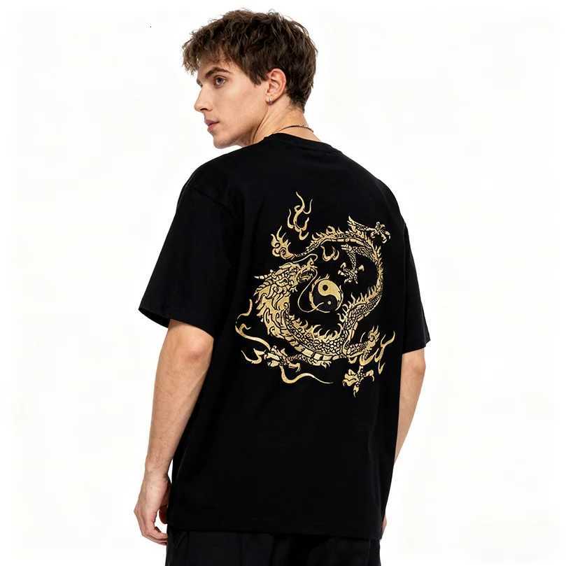 New Short-Sleeve T-Shirt For Men Dragon Embroidery Cotton Crew Neck Loose Oversized Casual Trendy Brandcouple Shirt D049 C260326