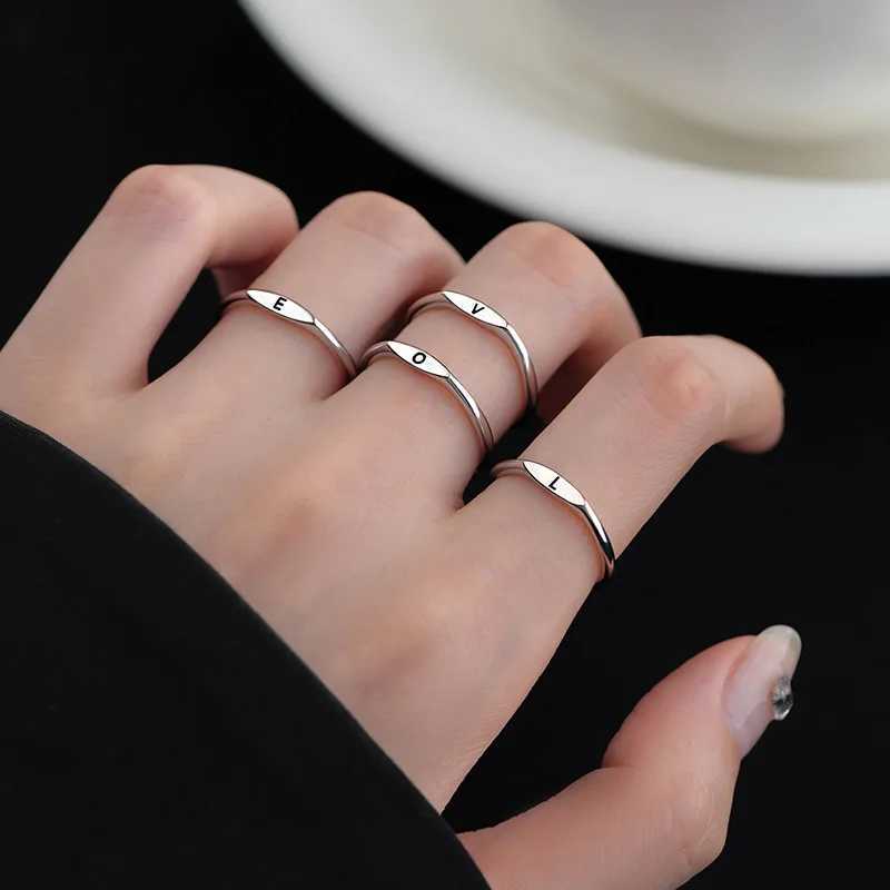 New 925 Sterling Silver Letter Ring Charm Personality Simple Style Woman Ring Birthday Gift for Friends Exquisite Jewelry H260327
