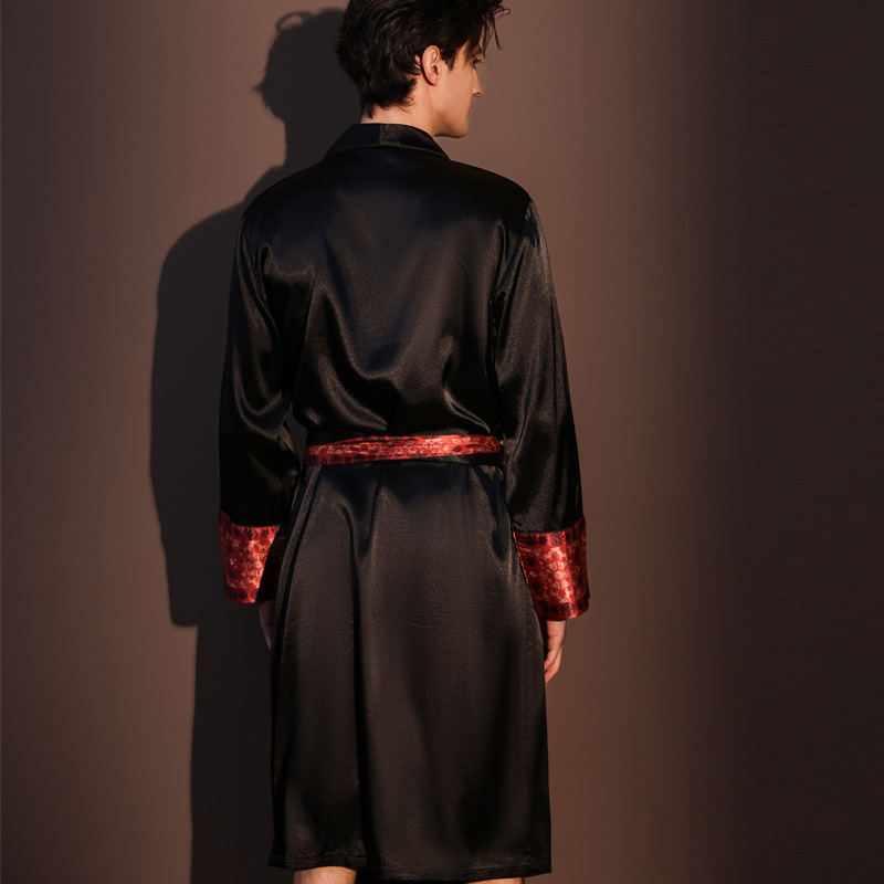 Bathrobe Men's Ice Silk Robe Designer 2026 New Spring Autumn Summer Thin Long Sleeved Long Bathrobe Loungewear Sleepwear For Home Use