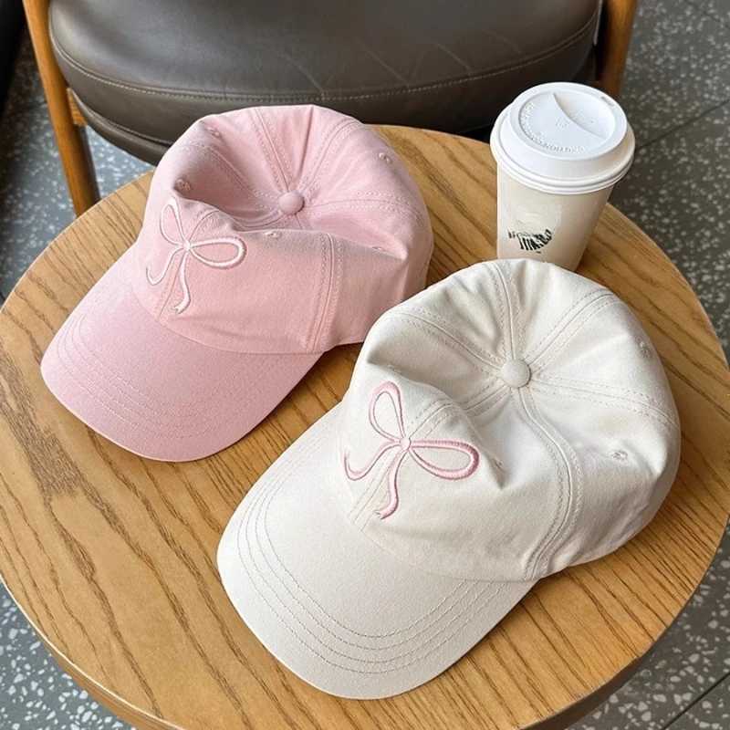 Cute Korean Ins Baseball Women Bow Design Sweet Romantic Pink Soft Top Hat Fashion Adjustable Snapback M260327