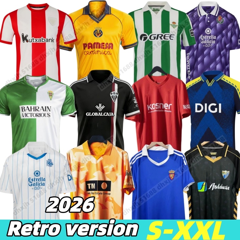 26 27 Espana La Liga Retro Camiseta de futbol 2026 Osasuna Albacete Temporada Malaga Oviedo Valladolid Bettis Grana da Girona Bilbao Deportivo La Coruna