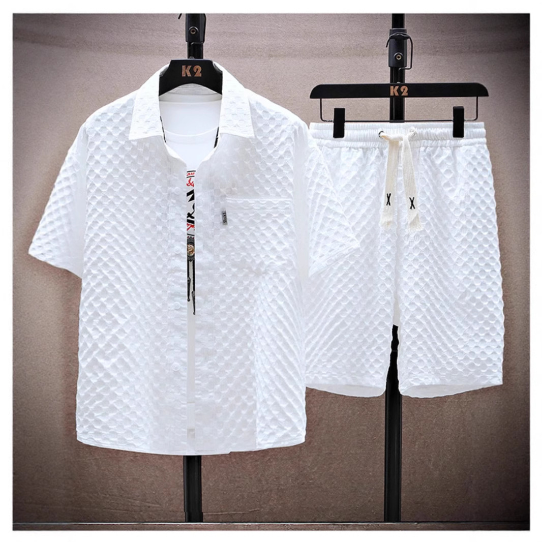 Designer Luxury Brand Lightweight Sports And Leisure Two-piece Set 2026 Summer Ice Silk Suit Men's Cool And Fashionable Short Sleeved Shirt And S