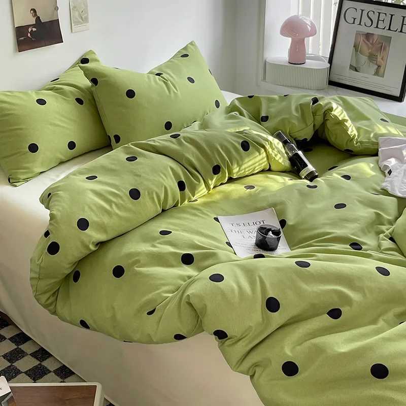 Green Polka Dots Duvet Cover Pillow Case Bed Sheet AB Side Quilt Cover Stripe Boy Kid Teen Girl Bedding Linens Set King Queen H260327