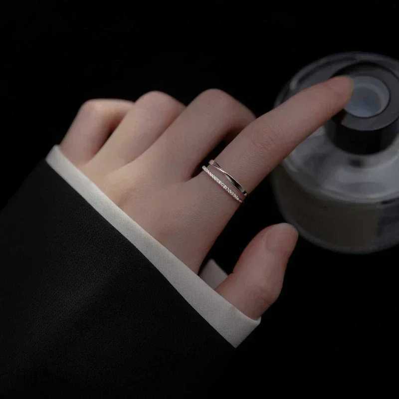 Original 925 Sterling Silver Double LInes Rings For Women Wedding Engagement Silver Womens Vintage Ring Fine Jewelry H260327