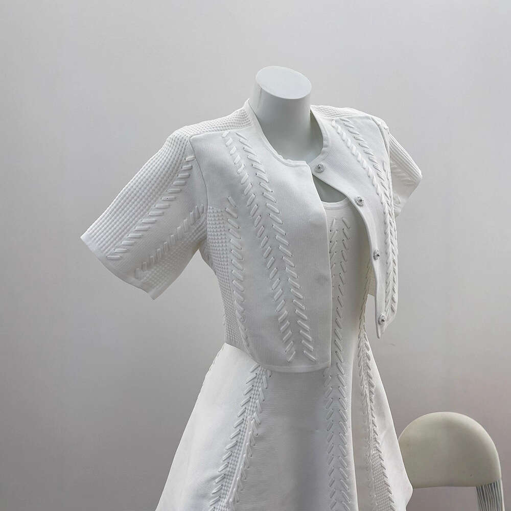2026 Autumn New Designer Women's Fashion Hand Knitted Lace A14 Knitted Cardigan+Vest Dress