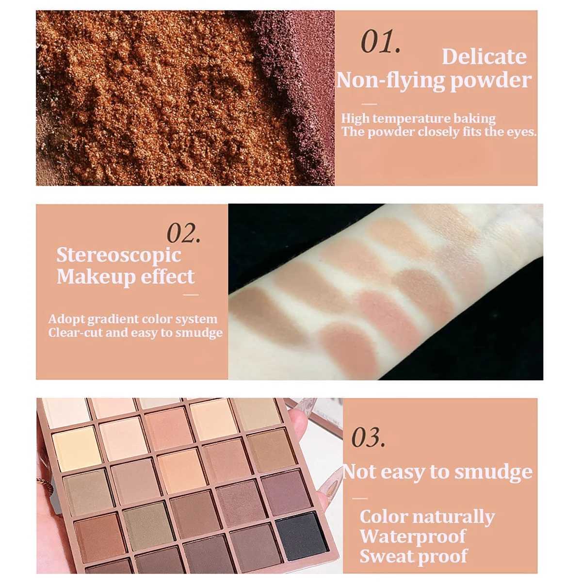 25 Colors Eyeshadow Palette Matte Brown Nude Multi-Color High Color Rendering Waterproof Sweatproof Daily Use Makeup H260327