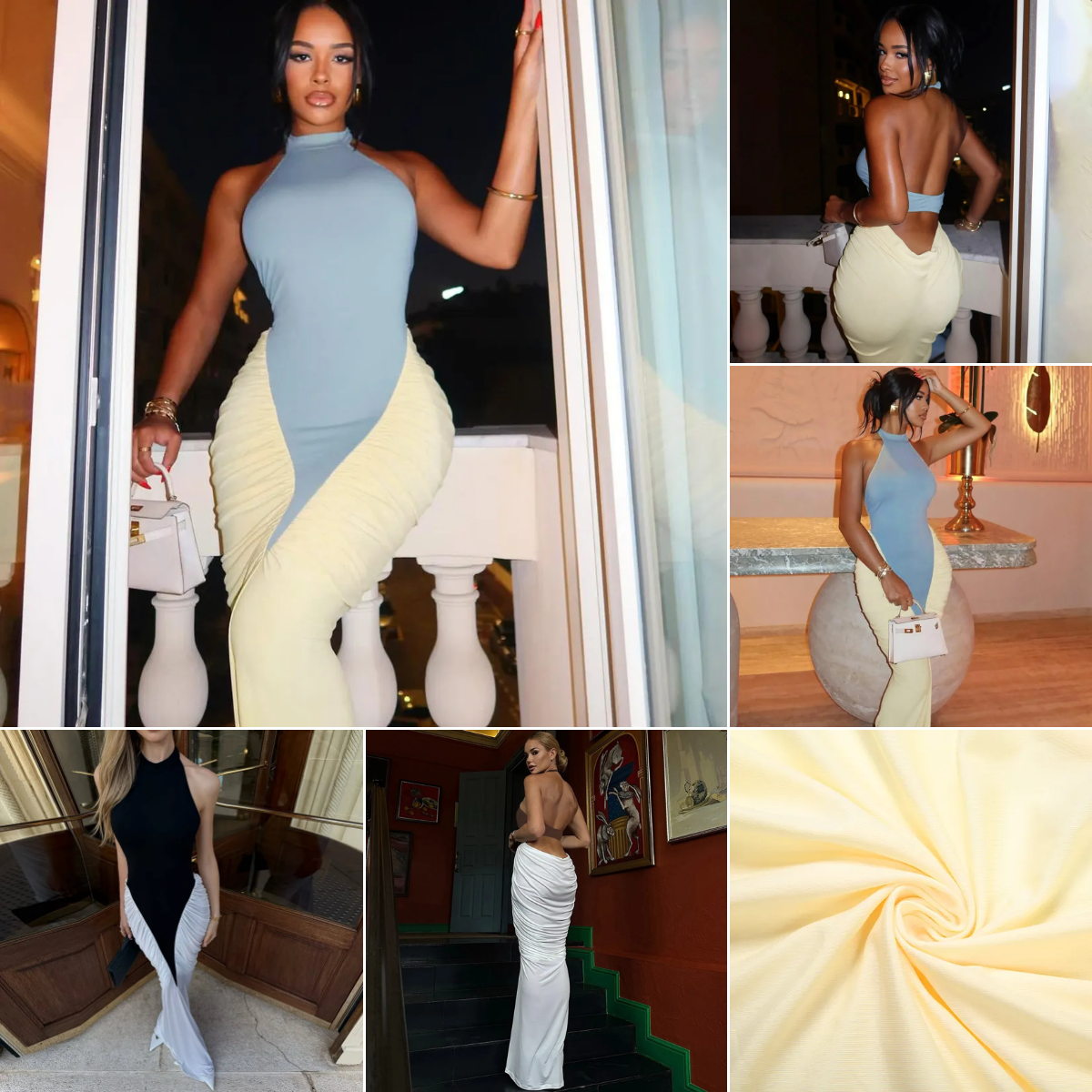 Women's Dresses High Street Elegant Shirring Backless Sleeveless Straight Maxi Bodycon Mujer Banquet Frock Size S-L