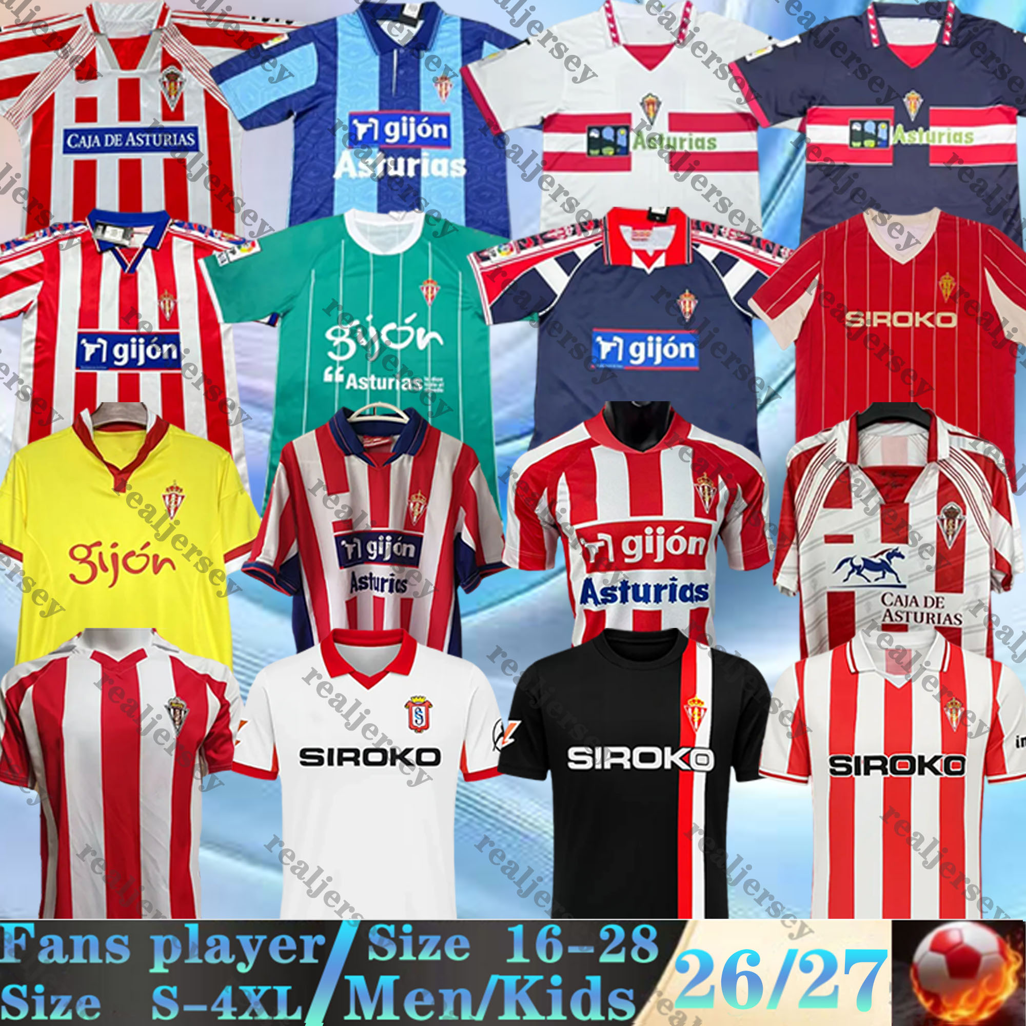 25 26 Sporting de Gijon Soccer Jerseys Retro 84 86 94 95 99 David Villa Gelabert CAICEDO J.OTERO Men kids kit CAMPOS P.GARCIA J.BERROCAL 00 02 08 09 2025 2026 football shirts