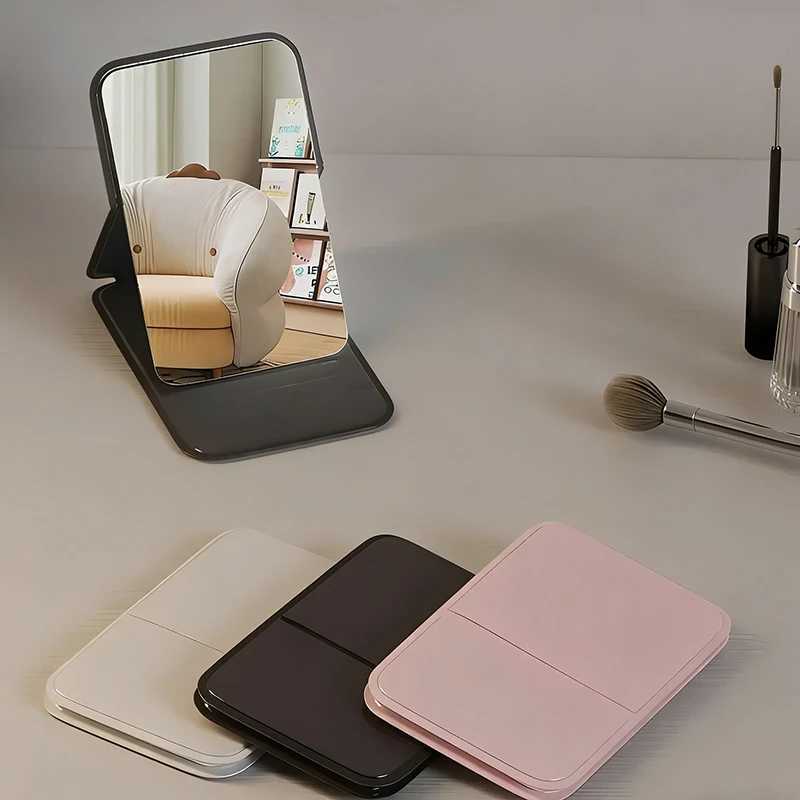 PU Leather Solid Color Foldable Makeup Mirror Simple Portable Handheld Desktop Dual-Use Student Cute Pocket Mirror H260327