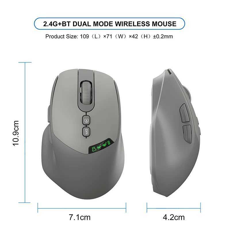 Noiseless T02 Dual Mode Wireless Mouse Bluetooth 50 24G Silent Click Large Battery Rechargeable Battery Display D260327