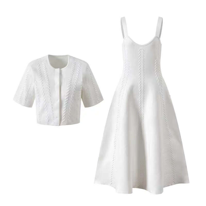 2026 Autumn New Designer Women's Fashion Hand Knitted Lace A14 Knitted Cardigan+Vest Dress
