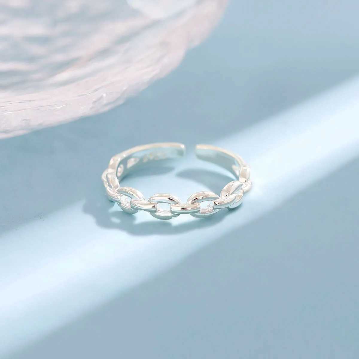 New Fashion Simple Personality Chain Shaped 925 Sterling Silver Not Allergic Hollow Fine Chain Adjustable Opening Rings R173 H260327
