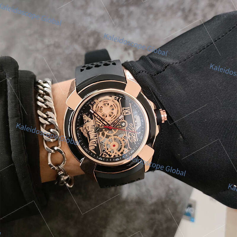 2026 New Designer Men Skeleton Automatic Mechanical Watch Rose Gold Case Black Silicone Strap Sport Luminous Date Display Water Resistant Casual Wrist