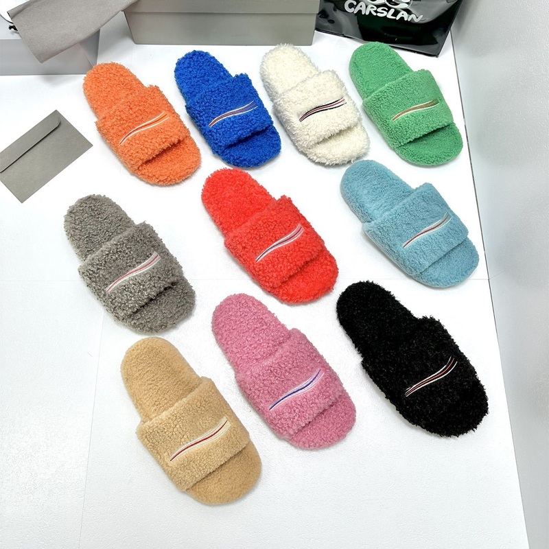 Luxury Fur Sandals Designer Women Slide Furry Fluffy Men Sliders Fall Winter Mules Comfortable Homewear Slides Paris Fuzzy Wool Flip Flops 36-45