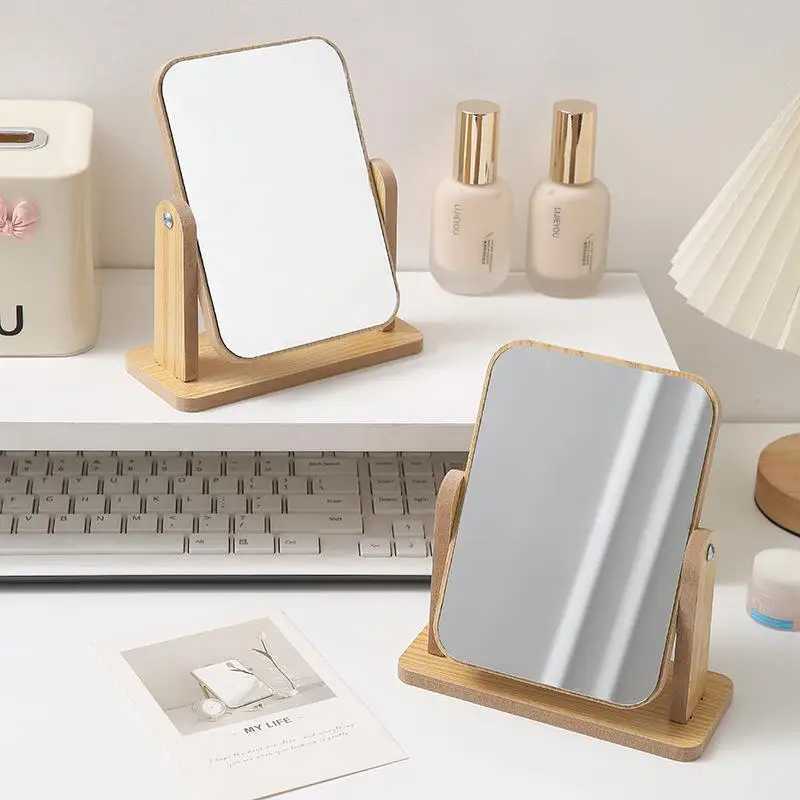 1Pc Clear Wooden Vanity Mirror - Desktop Angle Adjustable High-Definition Makeup Mirror with Stand for Personal Grooming H260327