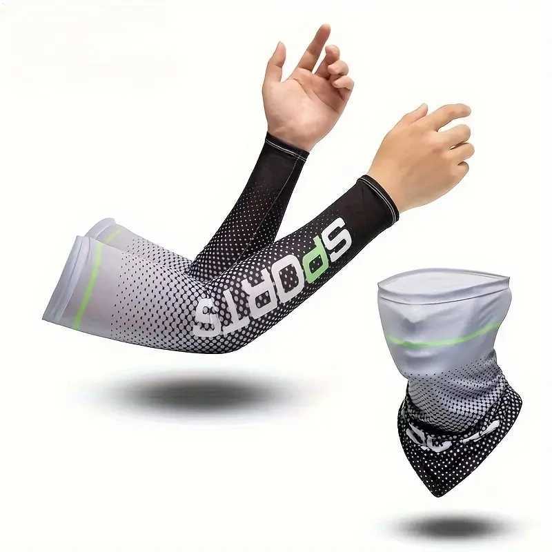 UV Resistant Ice Silk Cooling Set - 1 Pair Arm Sleeves 1 Face Mask Scarf Sun Protection For Running Cycling Outdoor Sports D260326