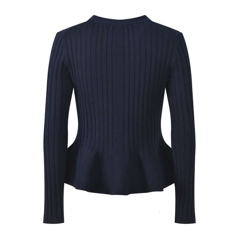 2026 autumn and winter new designer fashionable and elegant V-neck bell shaped sleeves versatile CC pleated c1 knitted women's cardigan top