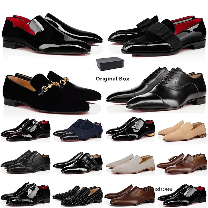 men dress shoe designer luxury loafers classic black suede patent leather rivets gl christian loboutin louboutinr loubiton louboutins red bottomshoes bottom Y1G4