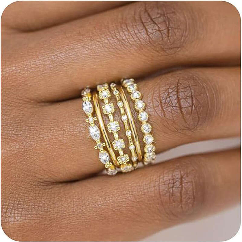 Layered French Rings for Women Geometric Ring 6 Pieces Set Factory Direct Chic Style Jewelry