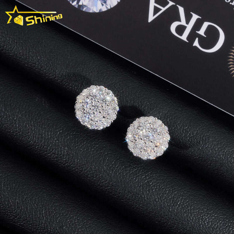 Pass Tester GRA Certified Stocks VVS Diamond Fully Iced Out 925 Silver Jewelry Moissanite Stud Earrings