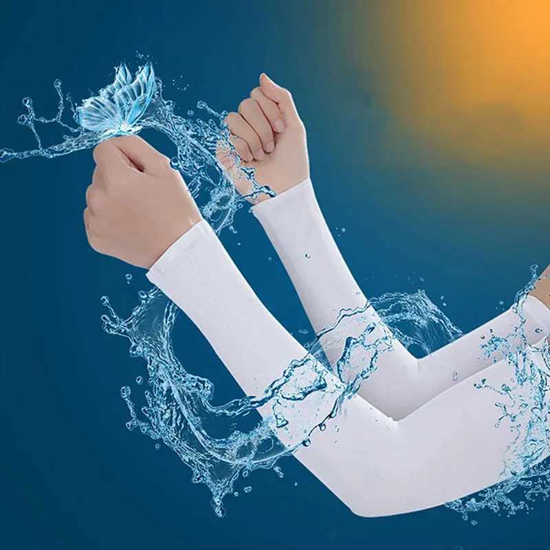 Unisex Ice Silk Arm Sleeves All-in-One Cooling Sun-Protective Sleeves for Summer Outdoor Cycling Driving D260326
