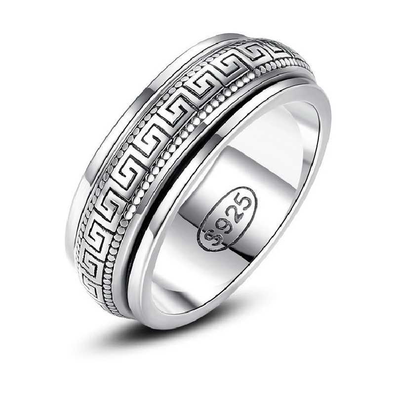 Factory Price S925 Sterling Silver Great Wall Pattern Spinner Ring Men Women Real Silver Double-layer Rotatable Rings Jewelry H260327