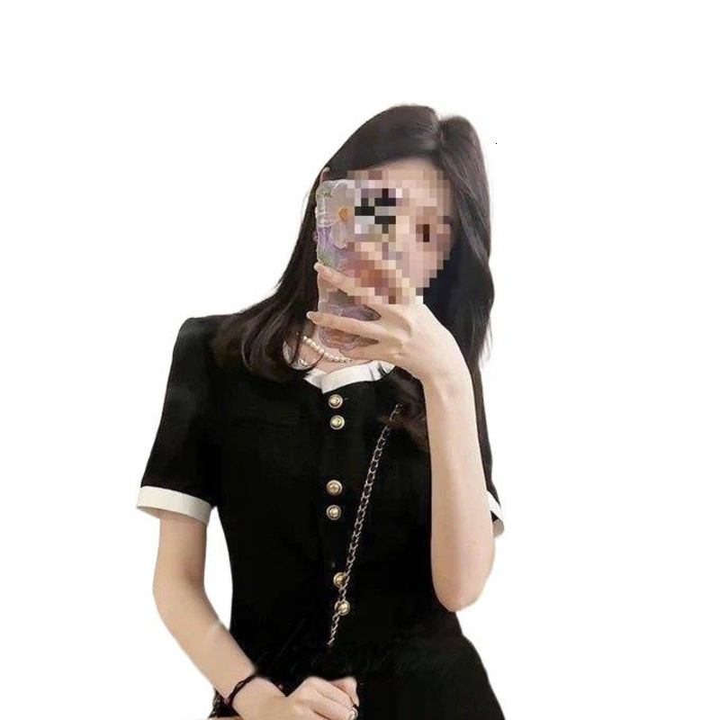 Designer dresses for women Woman Clothing French Style Dresses Short Sleeve Blue Tweed Elegant Luxurious Mid-Length Dress Lady Casual Dress free shipp