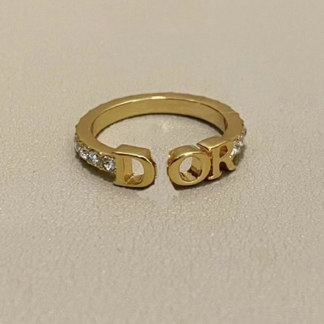 Gold Color Luxury Designer Ring Single Row Drill Classic Ring Simple Letter Thin Fashion Rings For Women Lady Girl Wedding Party Gift