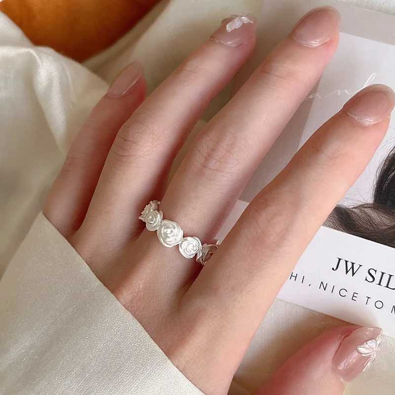 925 Sterling Silver Rings For Women Geometric Fine Jewelry Finger Adjustable Sparckling rose Shape Ring For Party Birthday Gift H260327