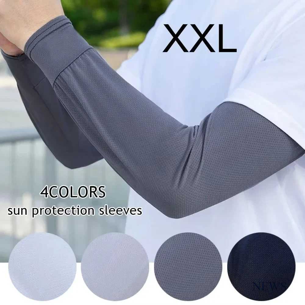 1Pair 2026 Summer Ice Silk Mens Loose Sunscreen Sleeves UV Ice Gloves Riding Arm Guards Sport Running Driving Absorbent D260326