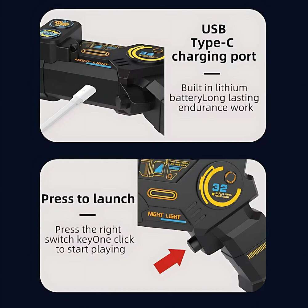 Glow in the Dark String Rope Launcher Toy, Handheld Luminous Fidget Stress Relief Gun for Kids Adults Party Play One-Click Gift