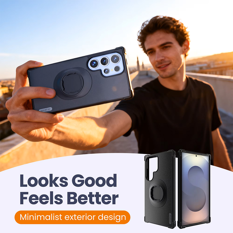 Rugged Outdoor Armor Case for Samsung S25 S24 Ultra, Built-in Mechanical Lock Interface for Bike Handlebar & Moto Navigation Mount, Shockproof Shell