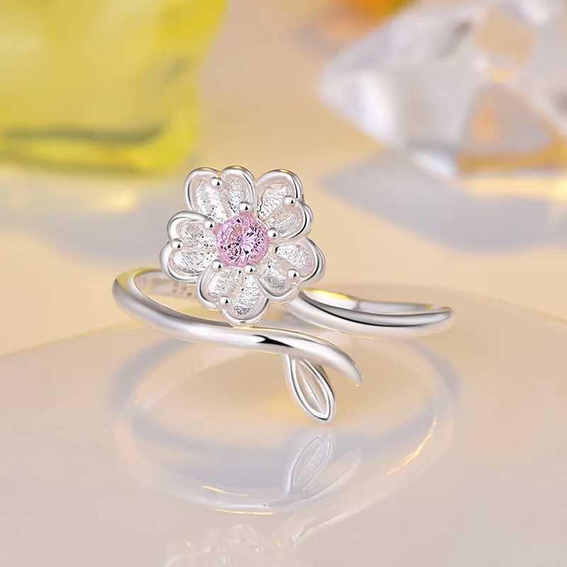 925 Sterling Silver Ring Adjustable Open Flowers Couple Engagement Rings For Women Wedding Ring Party Fashion Jewelry Gift H260327