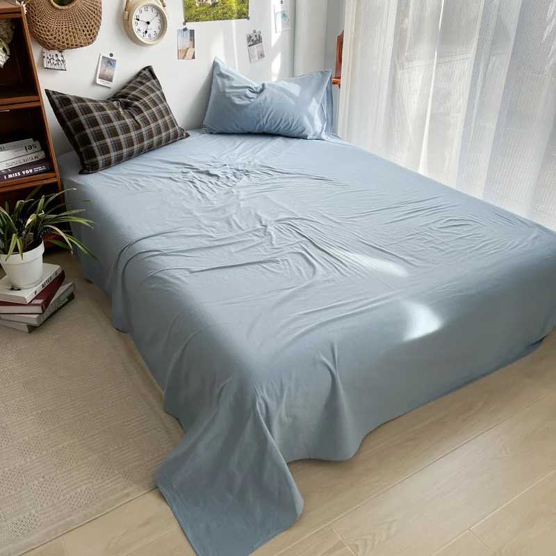 MissDeer Bedding Set Ins Ambiance Blue Coffee Grid Mixed With Washed Cotton Minimalist Four Piece Set Fitted Sheets Duvet Cover H260327