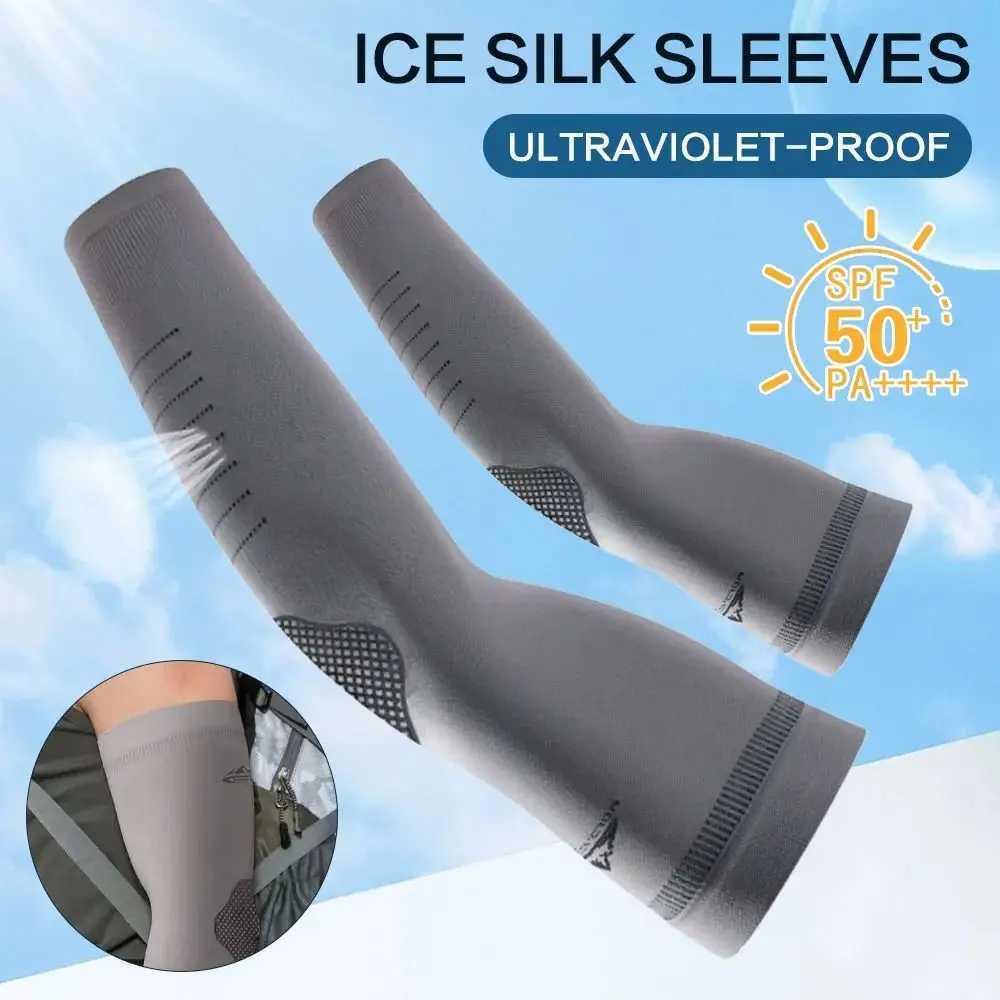 2PCS Ice Silk Sunscreen Sleeves Mens Cycling Sports Elastic Arm Guards Quick-drying Sweat-absorbent Cooling Sleeves Cover D260326