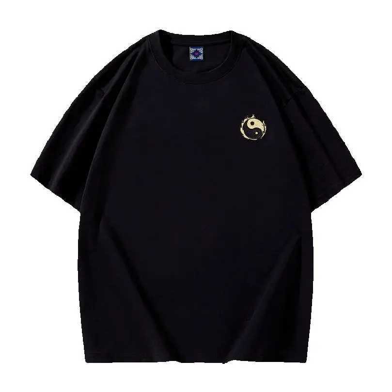 New Short-Sleeve T-Shirt For Men Dragon Embroidery Cotton Crew Neck Loose Oversized Casual Trendy Brandcouple Shirt D049 C260326