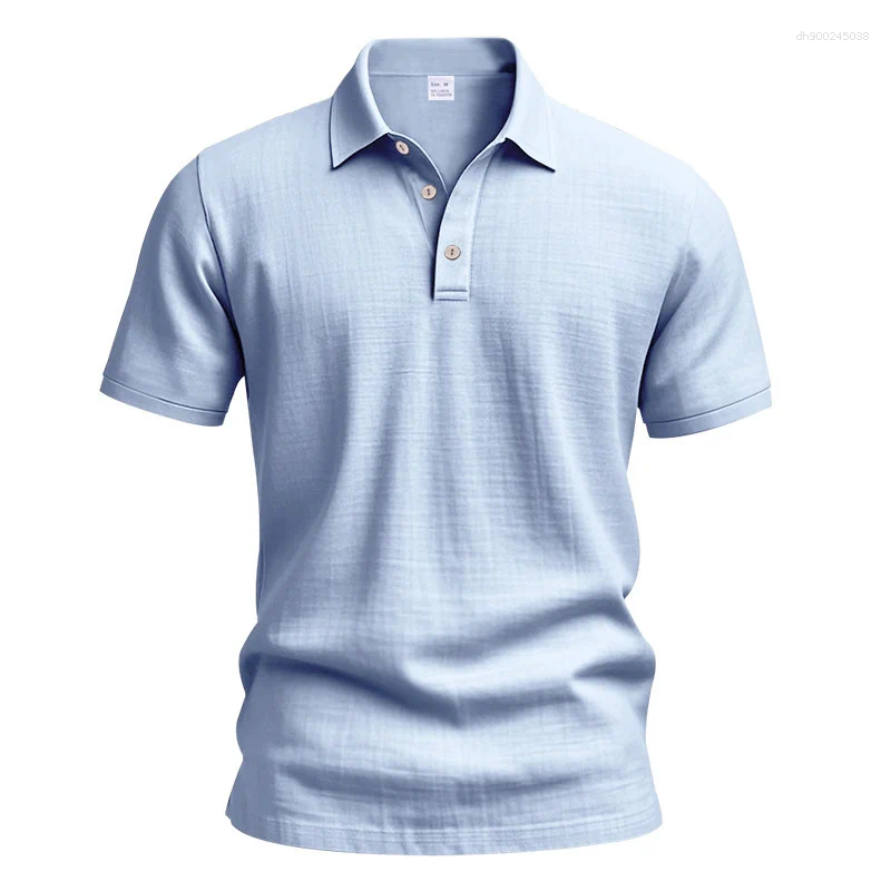 Men's Polos Daily Casual Short Sleeve Linen Polo Shirt Mens Fashion Buttoned Turn-down Collar Tops Men Spring Summer Breathable