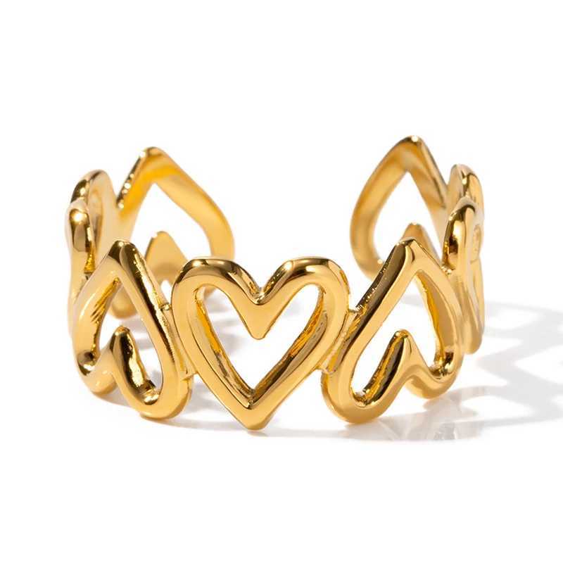 Stainless Steel Rings for Women Geometric Love Heart Chain Hollow Finger Rings Minimalist Trendy Aesthetic Party Jewelry Gifts H260327