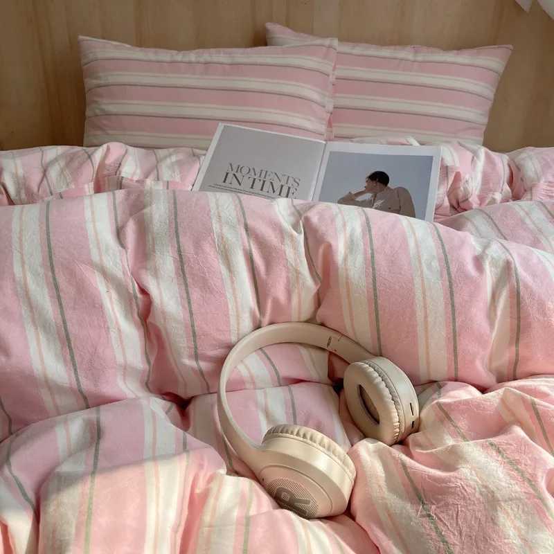 Single Double Exquisite Stripe 1Duvet cover2Pillowcases 100Cotton Experience Hotel-Like Comfort with Unparalleled Softness H260327