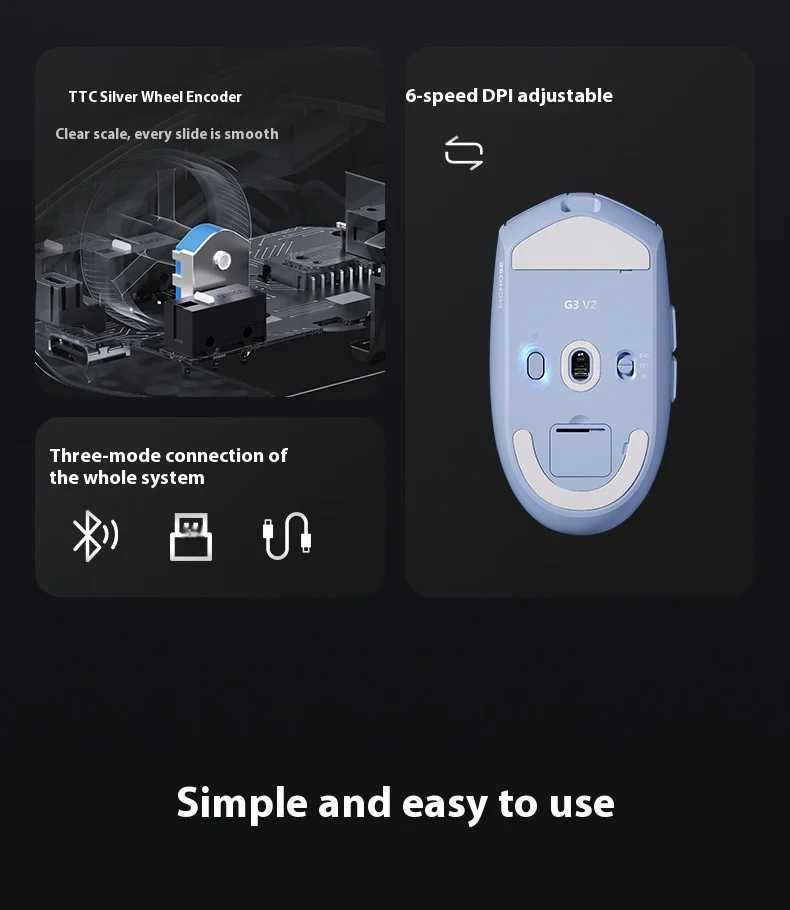 MCHOSE G3 V2 Wireless Mouse for Gaming and Office Use with Triple Mode Connectivity Bluetooth/Wired/24G and 3311 Sensor D260327