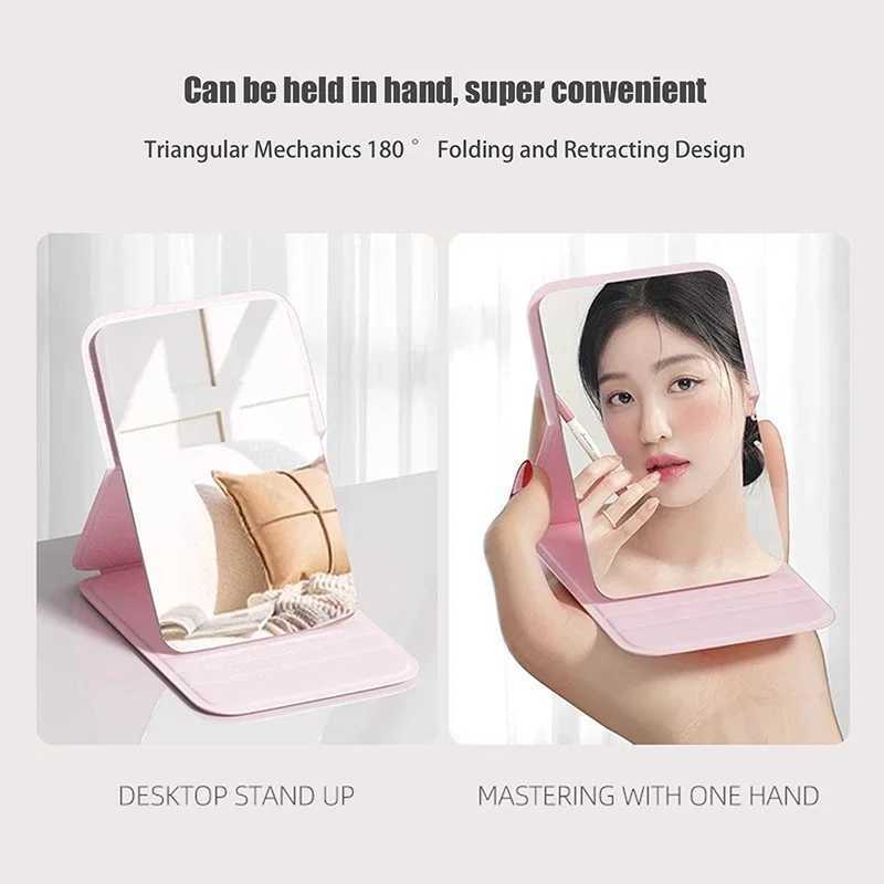 Desktop Mini Foldable Makeup Mirror Solid Color PU Leather Simple Portable Wear-resistant Student Compact Handheld Makeup Mir H260327
