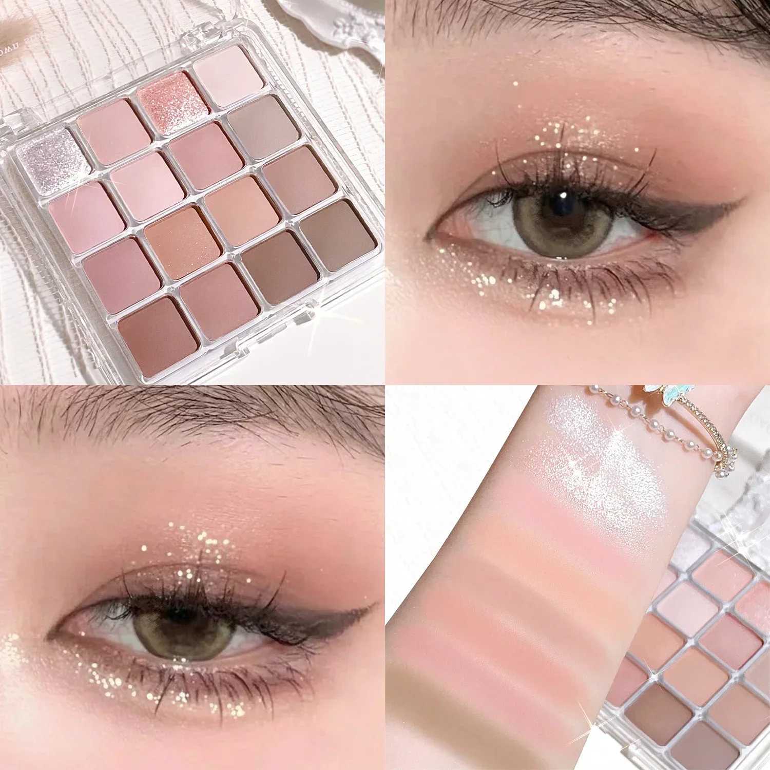 16 Colors Pink Peach Pearly Matte Eyeshadow Palette Glitter Earth Color Eye Shadow Pigment Waterproof Lasting Korean Cosmetics H260327