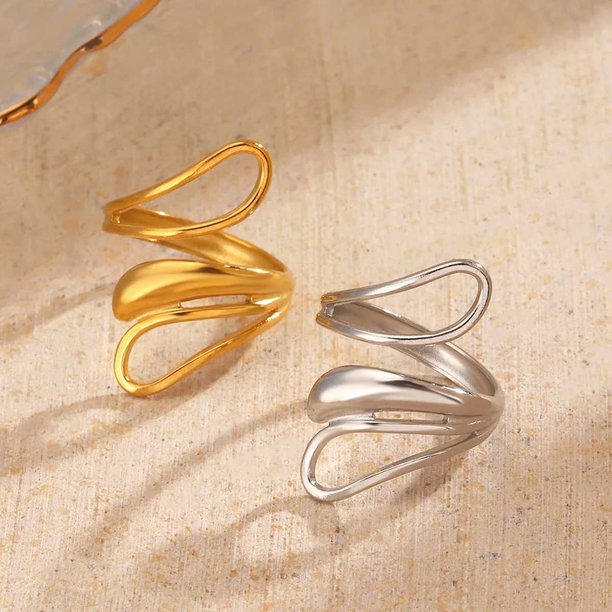 Geometric Stainless Steel Adjustable Rings for Women Gold Color Open Finger Rings Female Jewelry Wedding Gifts bague femme H260327