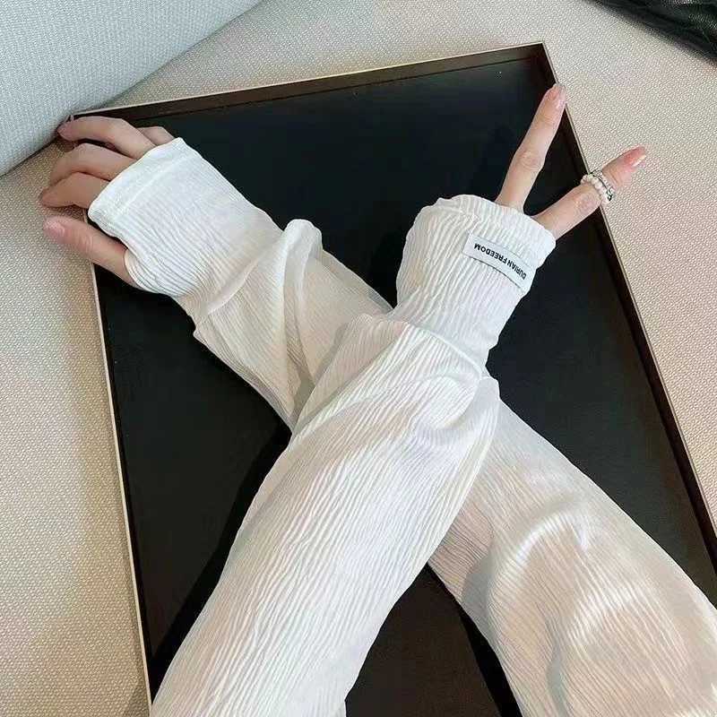 Fashionable Loose Thin Ice Silk Long Sleeves For Women Girls Summer Sunscreen Arm Protector Hand Sleeve Cycling Fingerless Glove D260326